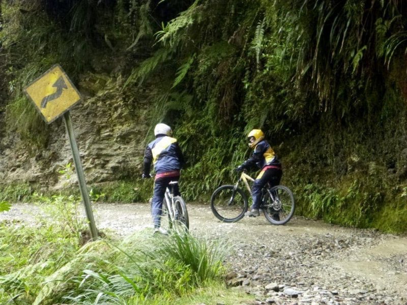 mountain bikers on a gravel track