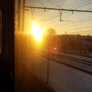 Sunset through a train window