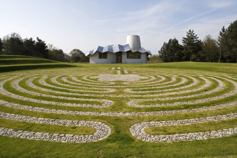 sculpture and bizarre architecture in a garden