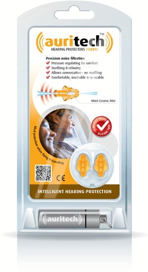 Plastic packet with auritech hearing protectors inside. What to take on long haul flight