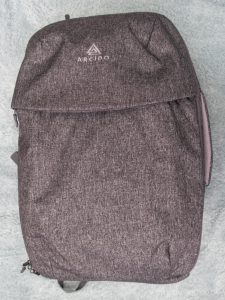 Grey backpack with the logo Arcido at the top