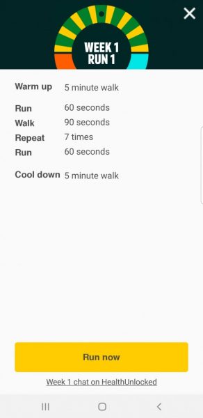 screenshot of the couch to 5k app - week one