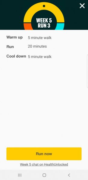 screenshot of the couch to 5k app - week 5 run 3