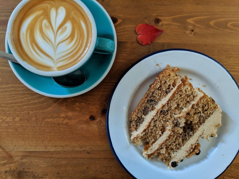 coffee and cake flat lay