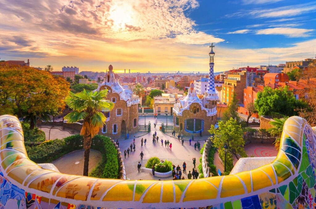 colourful wall with mosaic tiles and a view of Barcelona beyond | best places to visit in spain