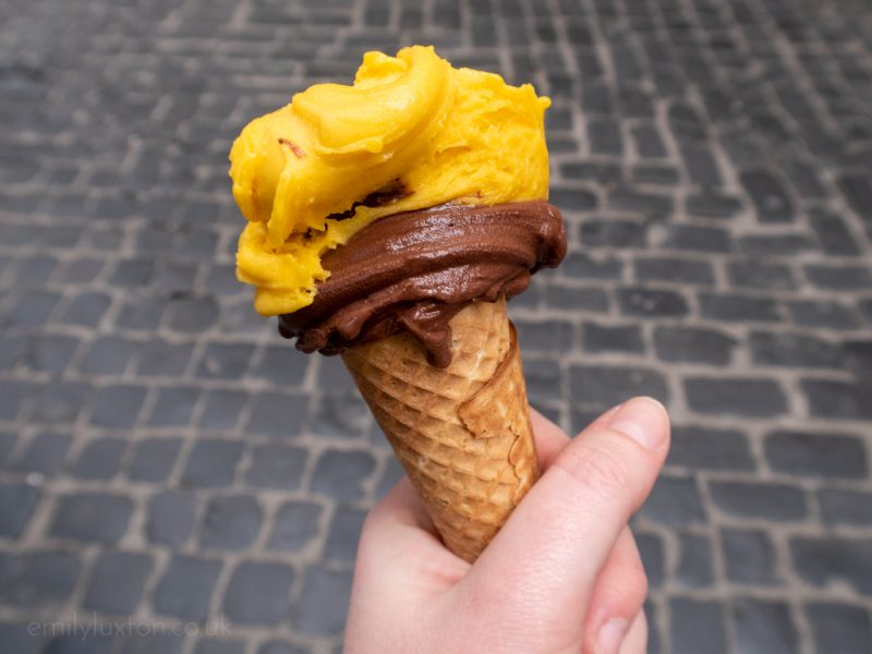 Venchi chocolate and mango ice cream