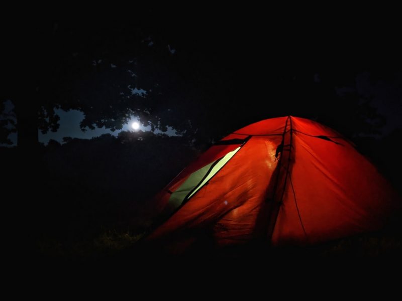 Moon rising over tent south downs camping