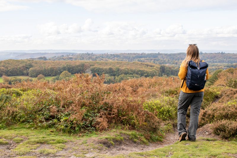 girl with backpack in south downs