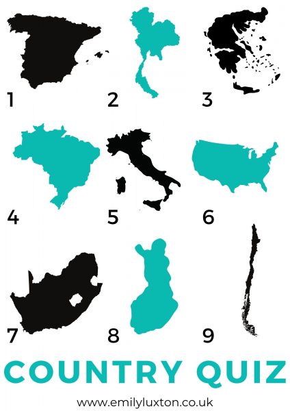 Grid of 9 images showing Country Silhouettes in black and cyan