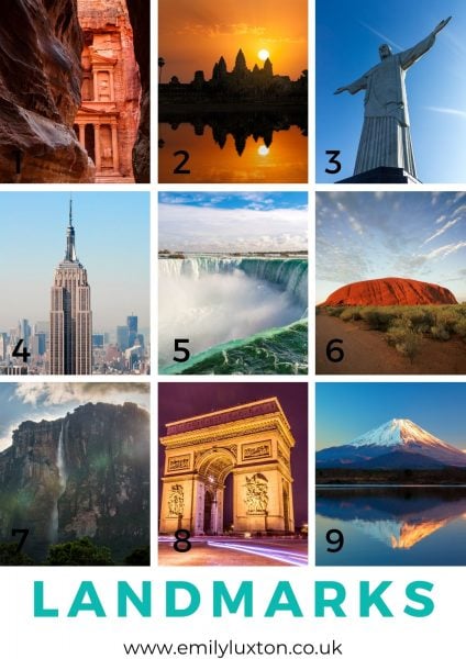 Picture Quiz round with a grid of 9 images showing different landmarks around the world