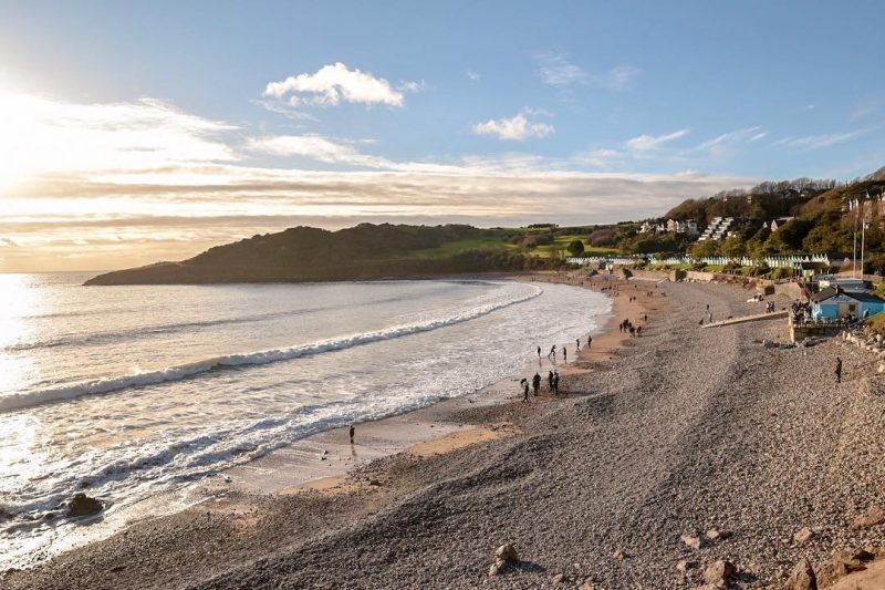 Mumbles Beach at sunset in Wales