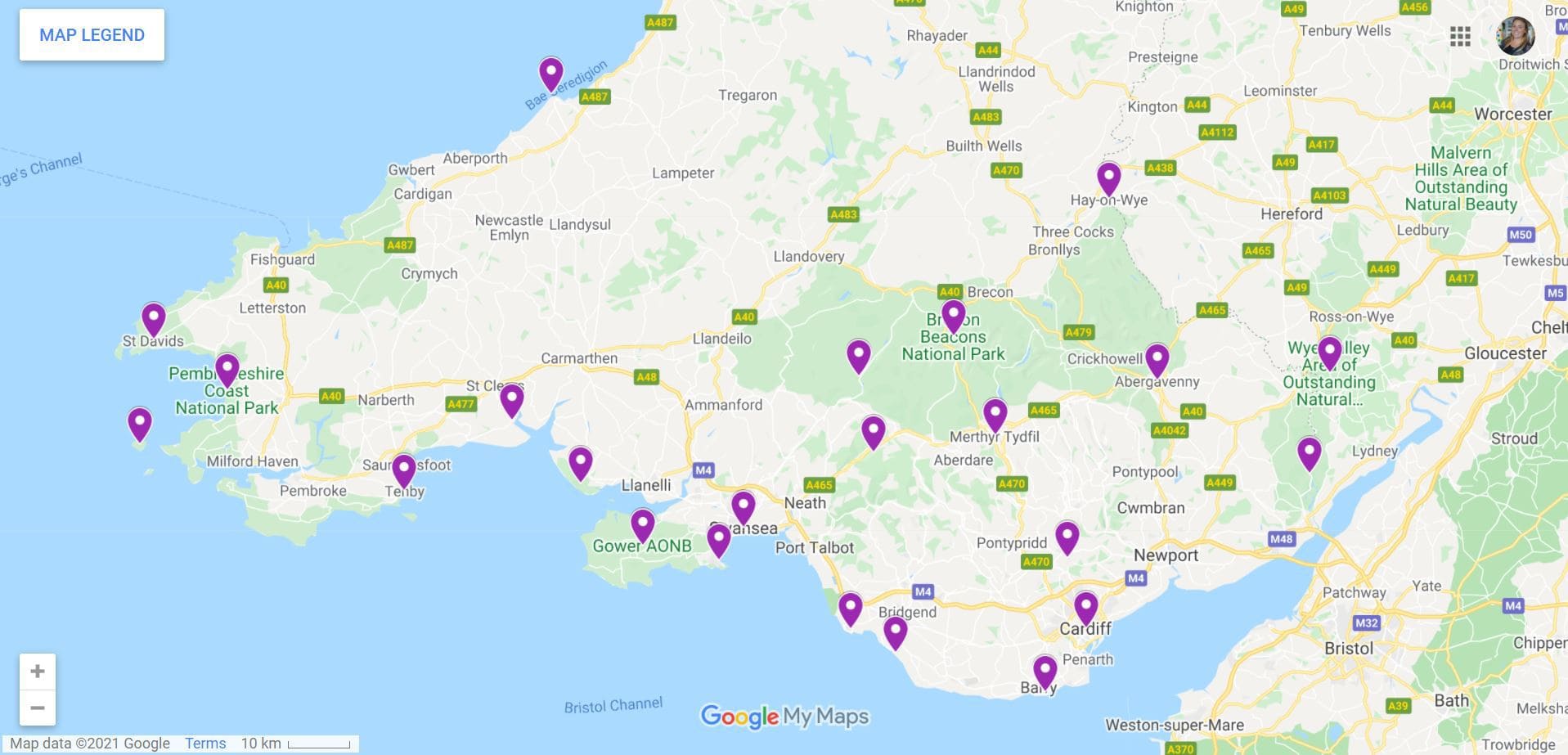tourist map of south wales