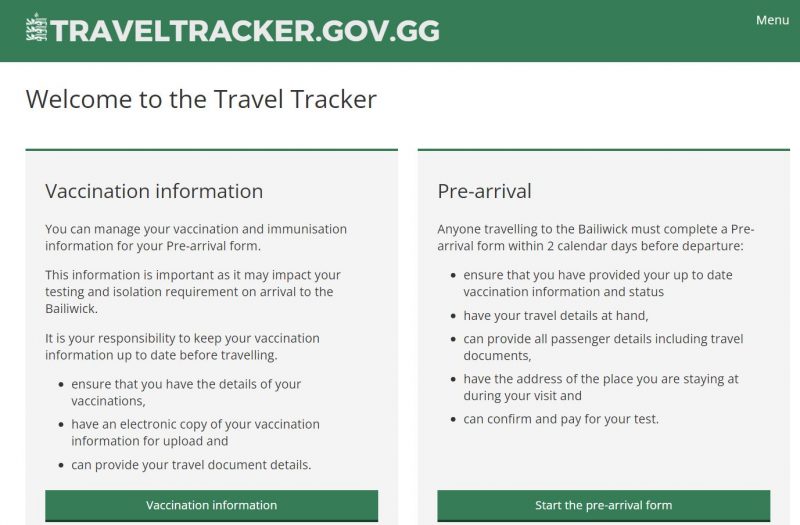 Guernsey Travel Tracker Screenshot of Form