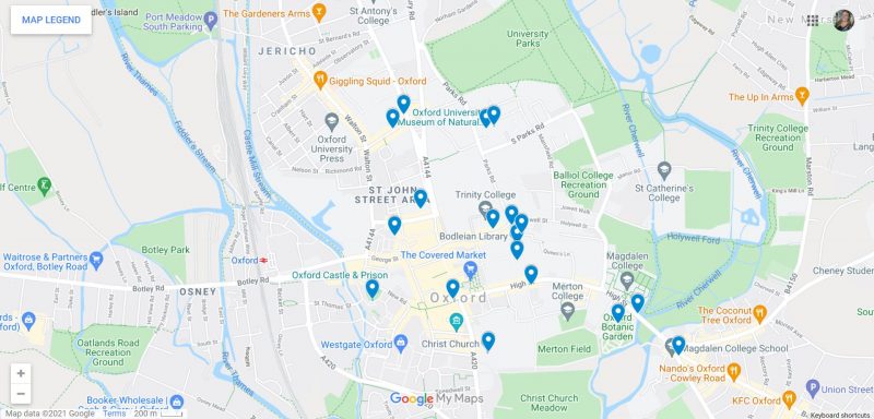 Map of Things to do in Oxford