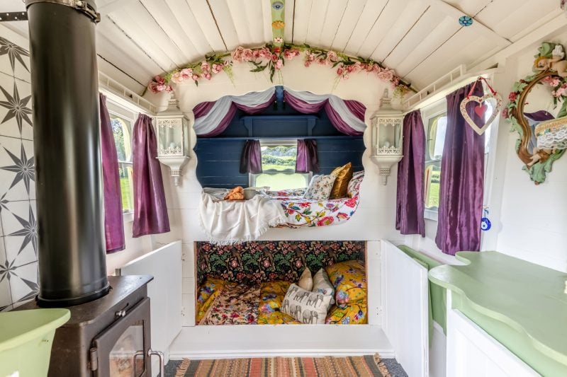 colourful gypsy wagon interior 