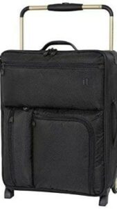 Black fabric suitcase with silver metal handle