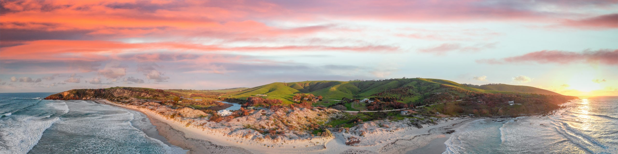 panorama of an island at sunset. visit kangaroo island on a working holiday in adelaide south australia. 