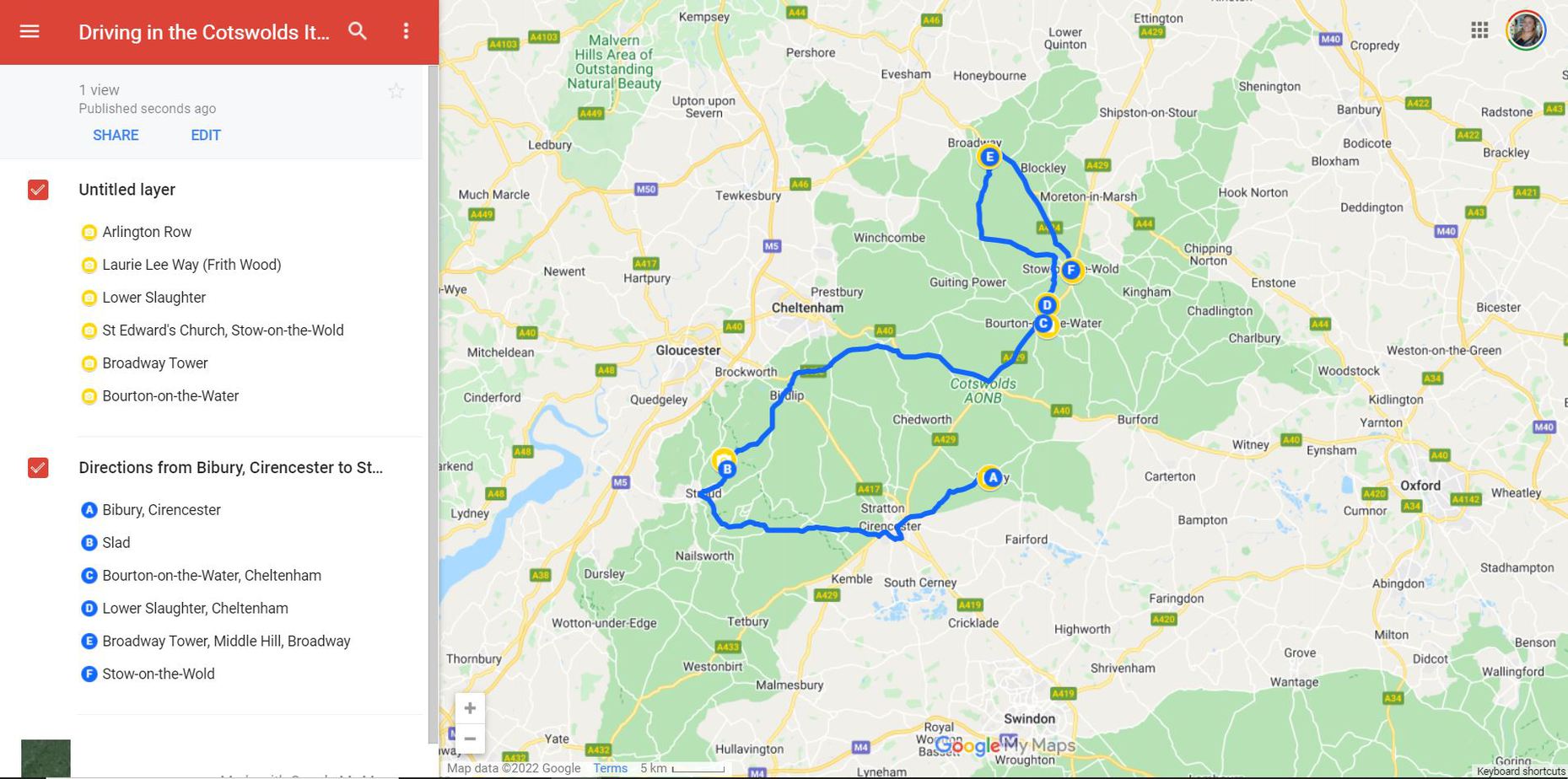 driving tour route cotswolds