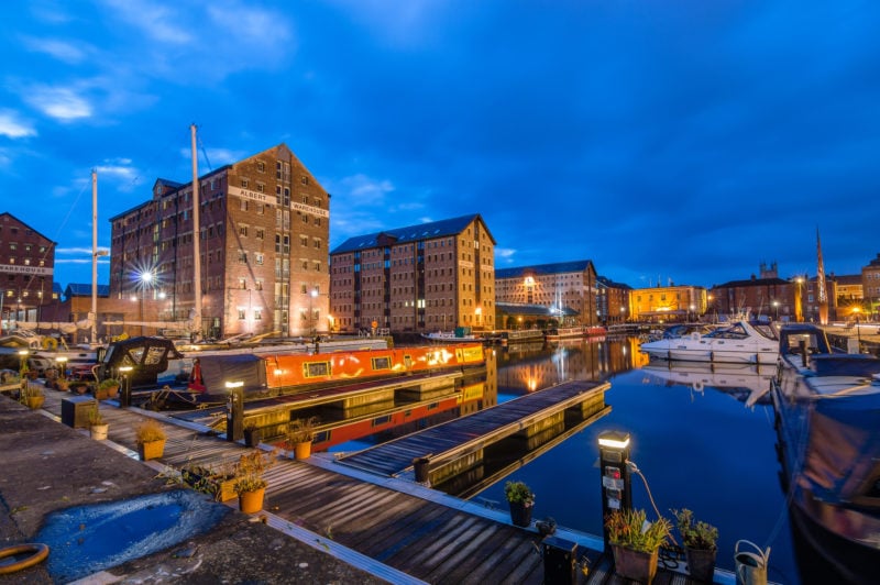 Gloucester Docks at dusk a cloudy day