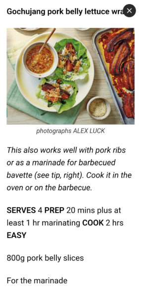 screenshot of a recipe magazine article open on Readly app on a smartphone