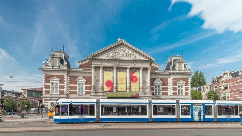 tram in front of the Royal Concert Hall in Amsterdam