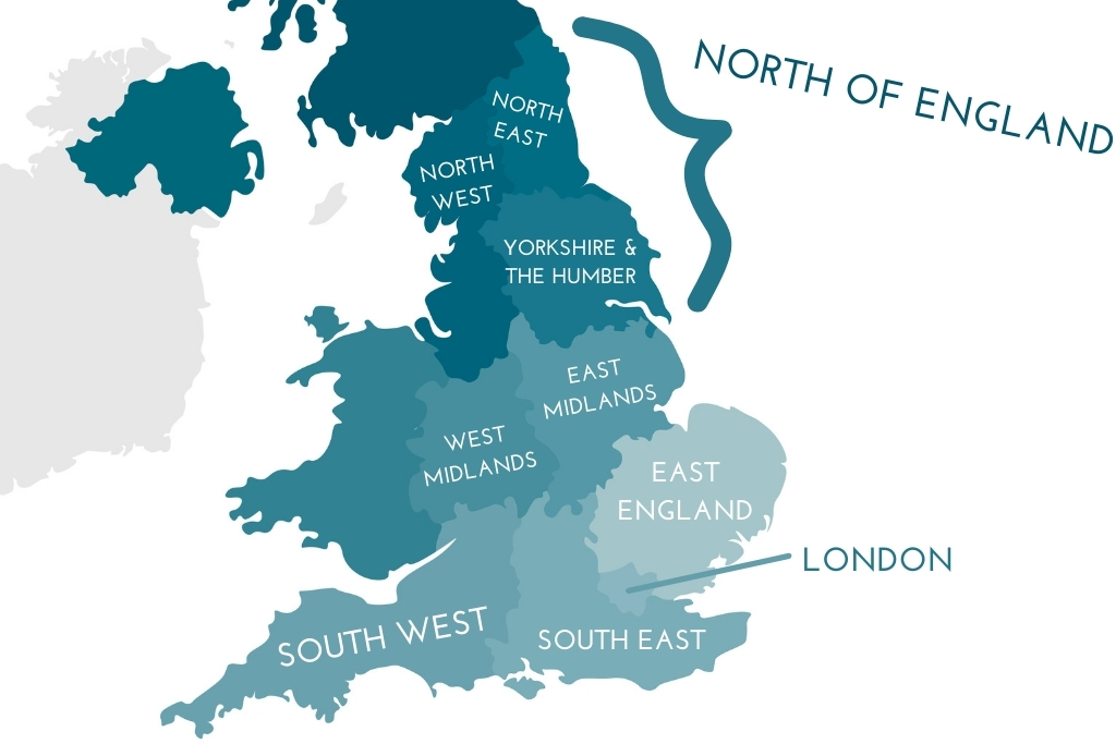 Teal map of England divided into provinces