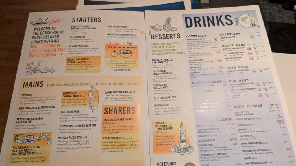 Colourful menu with yellow and blue boxes