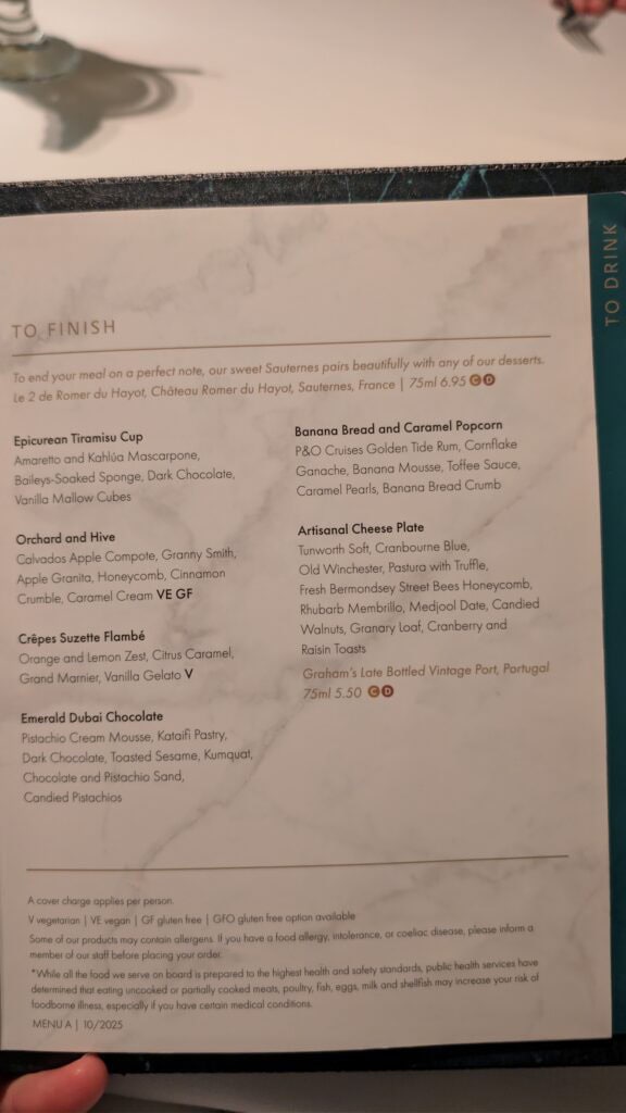 White paper menu with black writing