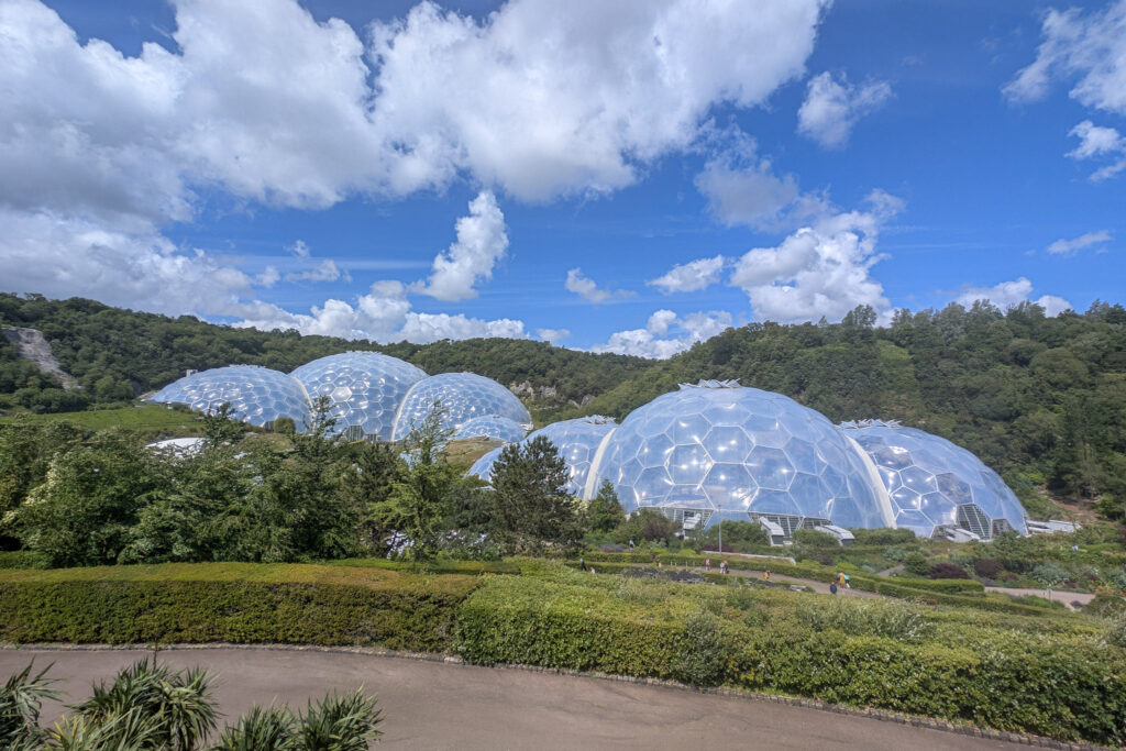 Large bubble shaped domes in a valley at the Eden Project